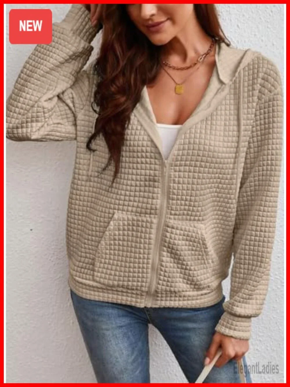 Womens Zip Up Hoodie Oversized Waffle Knit Fall Fashion Full Zip Sweatshirt